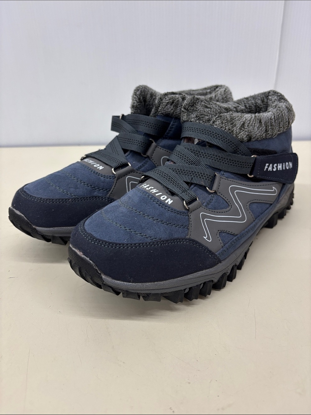 Fashion Men's Navy Blue Rain & Snow Boots with Fleece Cuff